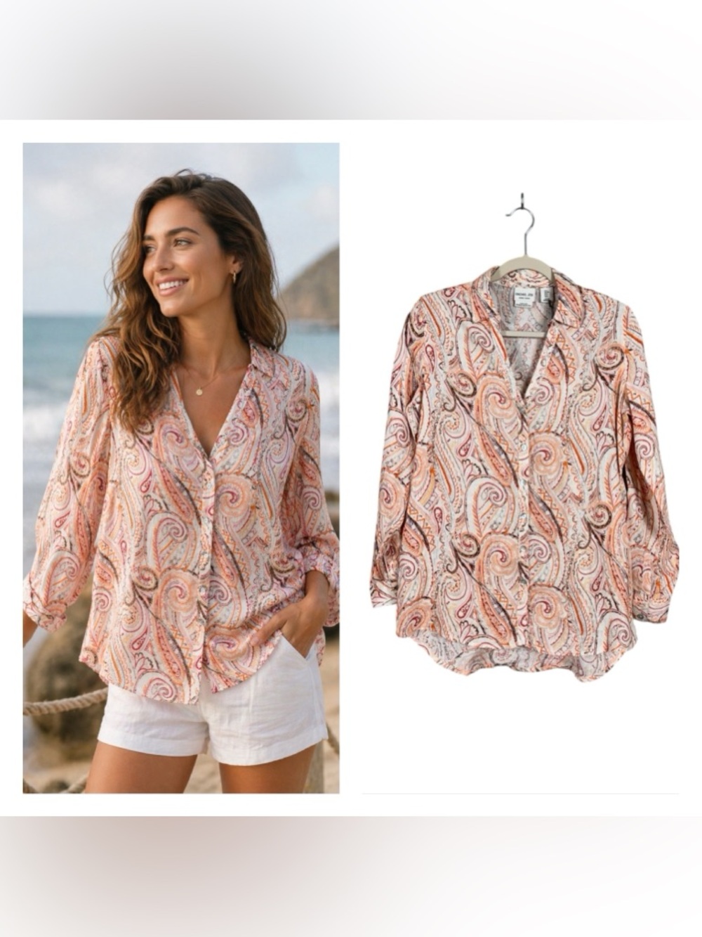 Rachel Zoe Womens 100% Linen Button Up Blouse Small Beachy Lagom Artsy New